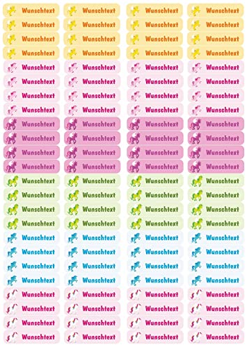 Samunshi® 96 personalisierte Namensaufkleber für Kinder 52x12 mm für Stifte Hefte Bücher Schulanfang Aufkleber Sticker Schule Kindergarten Einhörner Einhorn 96x 5,2x1,2cm Einhörner von Samunshi