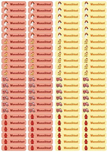 Samunshi® 96 personalisierte Namensaufkleber für Kinder 52x12 mm für Stifte Hefte Bücher Schulanfang Aufkleber Sticker Schule Kindergarten Feuerwehr 96x 5,2x1,2cm Feuerwehr von Samunshi