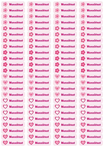 Samunshi® 96 personalisierte Namensaufkleber für Kinder 52x12 mm für Stifte Hefte Bücher Schulanfang Aufkleber Sticker Schule Kindergarten Herzen Blumen 96x 5,2x1,2cm Herzen Blumen von Samunshi