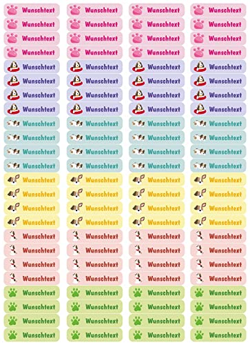 Samunshi® 96 personalisierte Namensaufkleber für Kinder 52x12 mm für Stifte Hefte Bücher Schulanfang Aufkleber Sticker Schule Kindergarten Hunde 96x 5,2x1,2cm Hunde von Samunshi