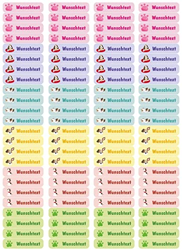 Samunshi® 96 personalisierte Namensaufkleber für Kinder 52x12 mm für Stifte Hefte Bücher Schulanfang Aufkleber Sticker Schule Kindergarten Hunde 96x 5,2x1,2cm Hunde von Samunshi
