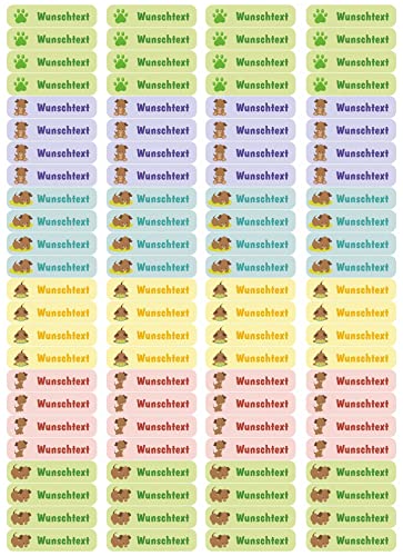 Samunshi® 96 personalisierte Namensaufkleber für Kinder 52x12 mm für Stifte Hefte Bücher Schulanfang Aufkleber Sticker Schule Kindergarten Hunde Welpen 96x 5,2x1,2cm Hunde Welpen von Samunshi