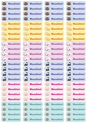 Samunshi® 96 personalisierte Namensaufkleber für Kinder 52x12 mm für Stifte Hefte Bücher Schulanfang Aufkleber Sticker Schule Kindergarten Katzen 96x 5,2x1,2cm Katzen von Samunshi