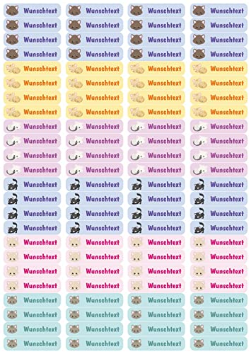 Samunshi® 96 personalisierte Namensaufkleber für Kinder 52x12 mm für Stifte Hefte Bücher Schulanfang Aufkleber Sticker Schule Kindergarten Katzen 96x 5,2x1,2cm Katzen von Samunshi