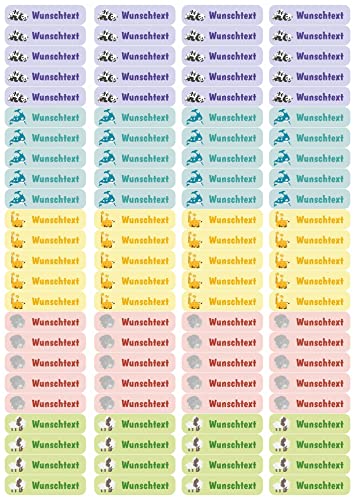 Samunshi® 96 personalisierte Namensaufkleber für Kinder 52x12 mm für Stifte Hefte Bücher Schulanfang Aufkleber Sticker Schule Kindergarten Kuschelnde Tiere 96x 5,2x1,2cm Kuschelnde Tiere von Samunshi