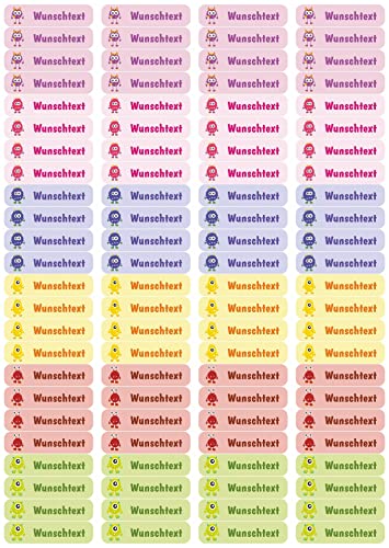 Samunshi® 96 personalisierte Namensaufkleber für Kinder 52x12 mm für Stifte Hefte Bücher Schulanfang Aufkleber Sticker Schule Kindergarten Monster 96x 5,2x1,2cm Monster von Samunshi