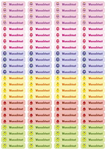 Samunshi® 96 personalisierte Namensaufkleber für Kinder 52x12 mm für Stifte Hefte Bücher Schulanfang Aufkleber Sticker Schule Kindergarten Monster 96x 5,2x1,2cm Monster von Samunshi