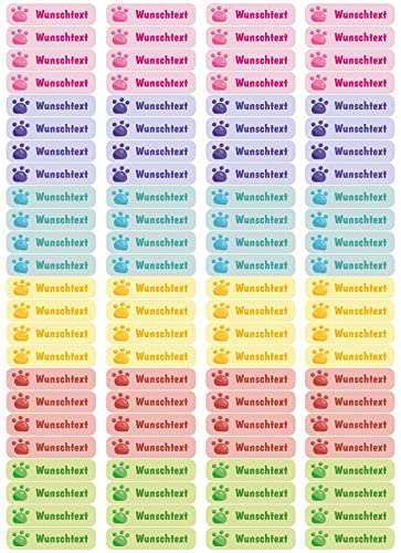Samunshi® 96 personalisierte Namensaufkleber für Kinder 52x12 mm für Stifte Hefte Bücher Schulanfang Aufkleber Sticker Schule Kindergarten Pfoten Tatzen 96x 5,2x1,2cm Pfoten Tatzen von Samunshi