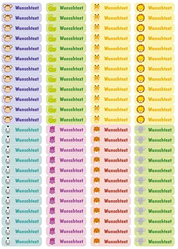 Samunshi® 96 personalisierte Namensaufkleber für Kinder 52x12 mm für Stifte Hefte Bücher Schulanfang Aufkleber Sticker Schule Kindergarten Safari Tiere 96x 5,2x1,2cm Safari Tiere von Samunshi