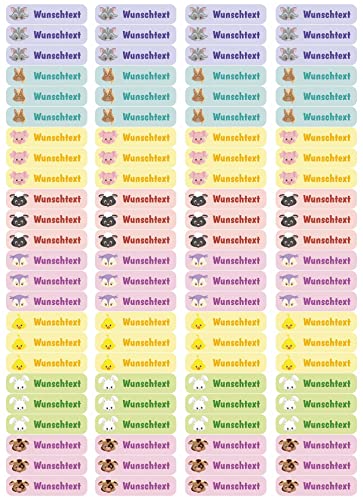 Samunshi® 96 personalisierte Namensaufkleber für Kinder 52x12 mm für Stifte Hefte Bücher Schulanfang Aufkleber Sticker Schule Kindergarten Süße Tiere 96x 5,2x1,2cm Süße Tiere von Samunshi