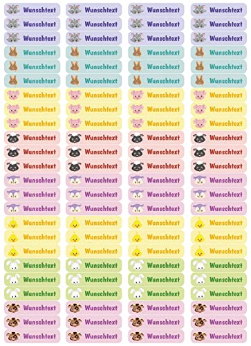 Samunshi® 96 personalisierte Namensaufkleber für Kinder 52x12 mm für Stifte Hefte Bücher Schulanfang Aufkleber Sticker Schule Kindergarten Süße Tiere 96x 5,2x1,2cm Süße Tiere von Samunshi