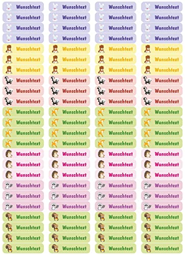 Samunshi® 96 personalisierte Namensaufkleber für Kinder 52x12 mm für Stifte Hefte Bücher Schulanfang Aufkleber Sticker Schule Kindergarten Süße Wald Tiere 96x 5,2x1,2cm Süße Wald Tiere von Samunshi