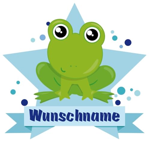 Samunshi® Baby Frosch Wandtattoo Türschild mit Name personalisierbar Kinderzimmer Türaufkleber Baby Wandaufkleber - 50x43cm mehrfarbig von Samunshi