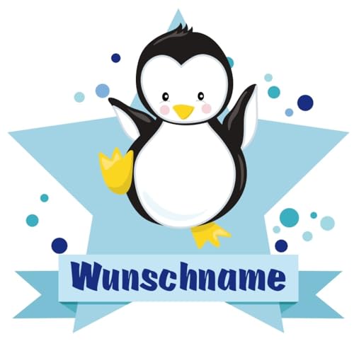 Samunshi® Baby Pinguin Wandtattoo Türschild mit Name personalisierbar Kinderzimmer Türaufkleber Baby Wandaufkleber - 25x22cm mehrfarbig von Samunshi