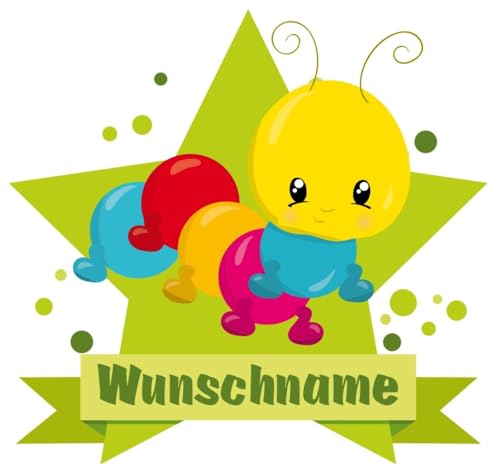 Samunshi® Baby Raupe Wandtattoo Türschild mit Name personalisierbar Kinderzimmer Türaufkleber Baby Wandaufkleber - 80x69cm mehrfarbig von Samunshi