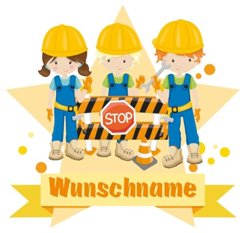 Samunshi® Bauarbeiter Team Wandtattoo Türschild mit Name personalisierbar Kinderzimmer Türaufkleber Baby Wandaufkleber - 40x35cm mehrfarbig von Samunshi