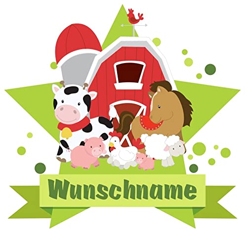 Samunshi® Bauernhof Tiere Wandtattoo Türschild mit Name personalisierbar Kinderzimmer Türaufkleber Baby Wandaufkleber - 40x35cm mehrfarbig von Samunshi