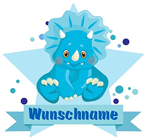Samunshi® Blauer Dino Wandtattoo Türschild mit Name personalisierbar Kinderzimmer Türaufkleber Baby Wandaufkleber - 25x22cm mehrfarbig von Samunshi