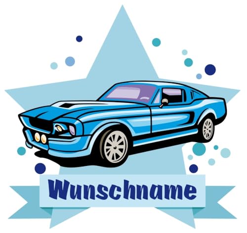 Samunshi® Blaues Auto Wandtattoo Türschild mit Name personalisierbar Kinderzimmer Türaufkleber Baby Wandaufkleber - 100x87cm mehrfarbig von Samunshi
