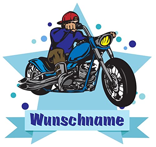 Samunshi® Chopper-Motorrad Wandtattoo Türschild mit Name personalisierbar Kinderzimmer Türaufkleber Baby Wandaufkleber - 40x35cm mehrfarbig von Samunshi