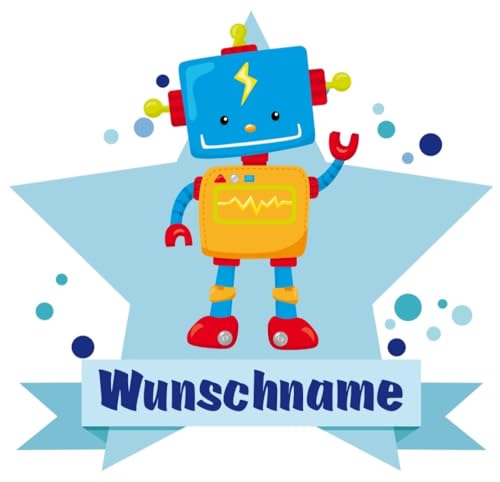 Samunshi® Cooler Roboter Wandtattoo Türschild mit Name personalisierbar Kinderzimmer Türaufkleber Baby Wandaufkleber - 25x22cm mehrfarbig von Samunshi