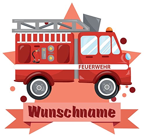 Samunshi® Feuerwehr-Auto Wandtattoo Türschild mit Name personalisierbar Kinderzimmer Türaufkleber Baby Wandaufkleber - 100x87cm mehrfarbig von Samunshi