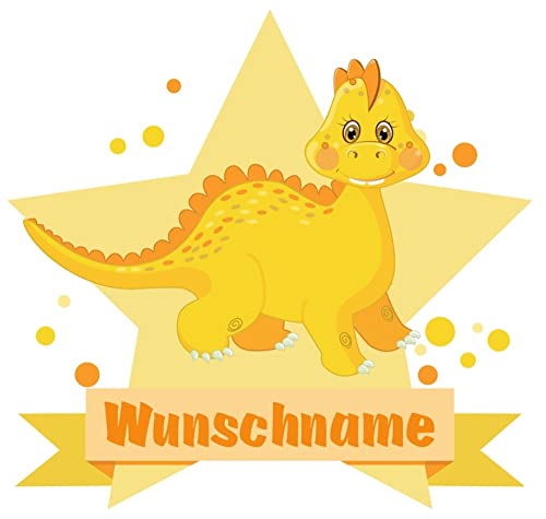 Samunshi® Gelber Dino Wandtattoo Türschild mit Name personalisierbar Kinderzimmer Türaufkleber Baby Wandaufkleber - 25x22cm mehrfarbig von Samunshi