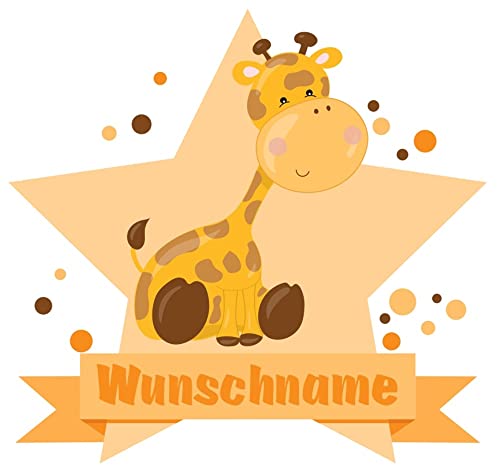 Samunshi® Giraffe Wandtattoo Türschild mit Name personalisierbar Kinderzimmer Türaufkleber Baby Wandaufkleber - 25x22cm mehrfarbig von Samunshi