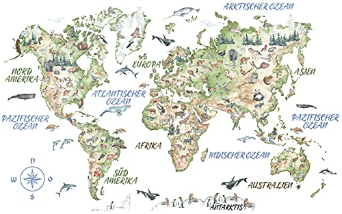 Samunshi® Große Weltkarte Kinder Welt Wandbild Bunte Weltkarte für Kinder Wandtattoo Karte für Jungen und Mädchen von Samunshi
