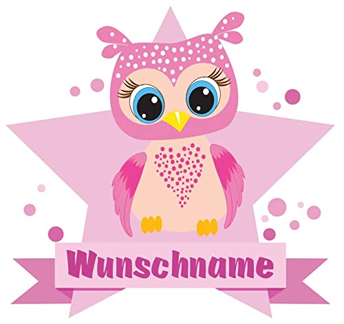 Samunshi® Große rosa Eule Wandtattoo Türschild mit Name personalisierbar Kinderzimmer Türaufkleber Baby Wandaufkleber - 25x22cm mehrfarbig von Samunshi