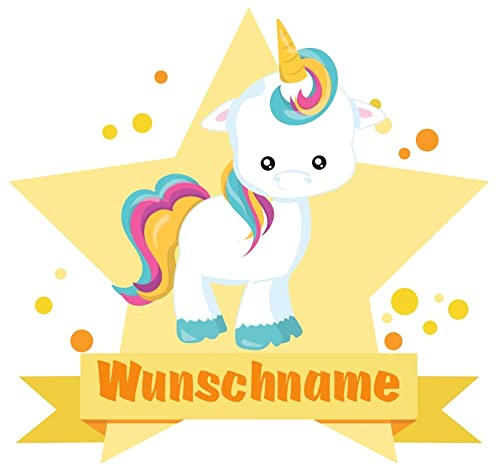 Samunshi® Knuffiges Baby Einhorn Wandtattoo Türschild mit Name personalisierbar Kinderzimmer Türaufkleber Baby Wandaufkleber - 25x22cm mehrfarbig von Samunshi