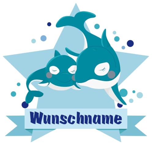 Samunshi® Kuschelnde Wale Wandtattoo Türschild mit Name personalisierbar Kinderzimmer Türaufkleber Baby Wandaufkleber - 40x35cm mehrfarbig von Samunshi