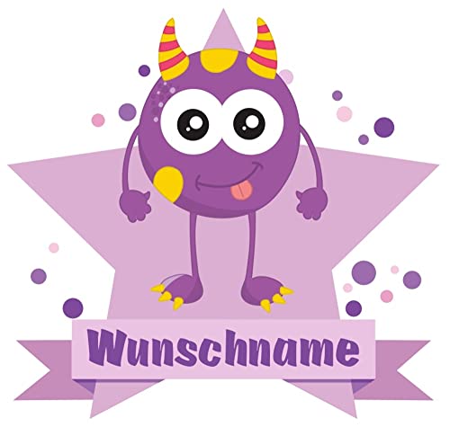 Samunshi® Lila Monster Wandtattoo Türschild mit Name personalisierbar Kinderzimmer Türaufkleber Baby Wandaufkleber - 40x35cm mehrfarbig von Samunshi