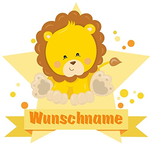 Samunshi® Löwe Wandtattoo Türschild mit Name personalisierbar Kinderzimmer Türaufkleber Baby Wandaufkleber - 25x22cm mehrfarbig von Samunshi