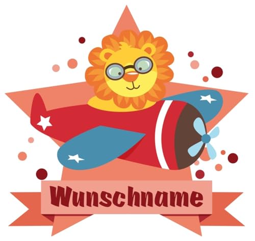 Samunshi® Löwe im Flugzeug Wandtattoo Türschild mit Name personalisierbar Kinderzimmer Türaufkleber Baby Wandaufkleber - 40x35cm mehrfarbig von Samunshi