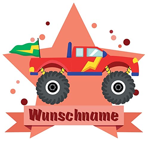 Samunshi® Monstertruck Wandtattoo Türschild mit Name personalisierbar Kinderzimmer Türaufkleber Baby Wandaufkleber - 25x22cm mehrfarbig von Samunshi