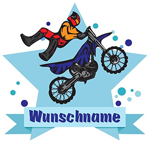 Samunshi® Motorrad Fahrer Wandtattoo Türschild mit Name personalisierbar Kinderzimmer Türaufkleber Baby Wandaufkleber - 25x22cm mehrfarbig von Samunshi