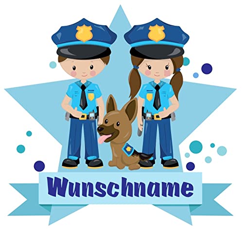 Samunshi® Polizei Wandtattoo Türschild mit Name personalisierbar Kinderzimmer Türaufkleber Baby Wandaufkleber - 25x22cm mehrfarbig von Samunshi