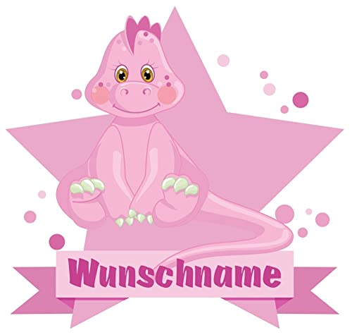 Samunshi® Rosa Dino Wandtattoo Türschild mit Name personalisierbar Kinderzimmer Türaufkleber Baby Wandaufkleber - 40x35cm mehrfarbig von Samunshi