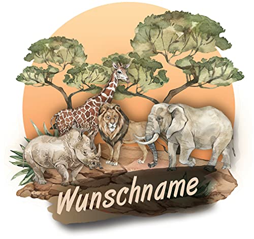Samunshi® Safari Tiere Wandtattoo Türschild mit Name personalisierbar Kinderzimmer Türaufkleber Baby Wandaufkleber 50 x 50cm Safari Tiere von Samunshi