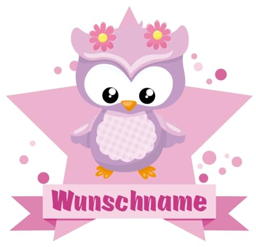 Samunshi® Süße Eule Wandtattoo Türschild mit Name personalisierbar Kinderzimmer Türaufkleber Baby Wandaufkleber - 40x35cm mehrfarbig von Samunshi