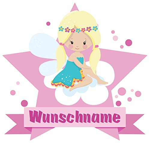 Samunshi® Süße Fee Wandtattoo Türschild mit Name personalisierbar Kinderzimmer Türaufkleber Baby Wandaufkleber - 25x22cm mehrfarbig von Samunshi