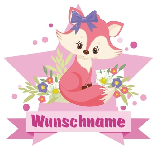 Samunshi® Süße Füchsin Wandtattoo Türschild mit Name personalisierbar Kinderzimmer Türaufkleber Baby Wandaufkleber - 25x22cm mehrfarbig von Samunshi