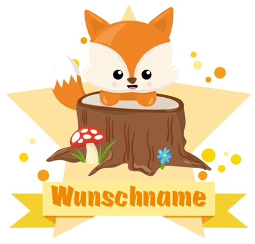 Samunshi® Süßer Fuchs Wandtattoo Türschild mit Name personalisierbar Kinderzimmer Türaufkleber Baby Wandaufkleber - 25x22cm mehrfarbig von Samunshi