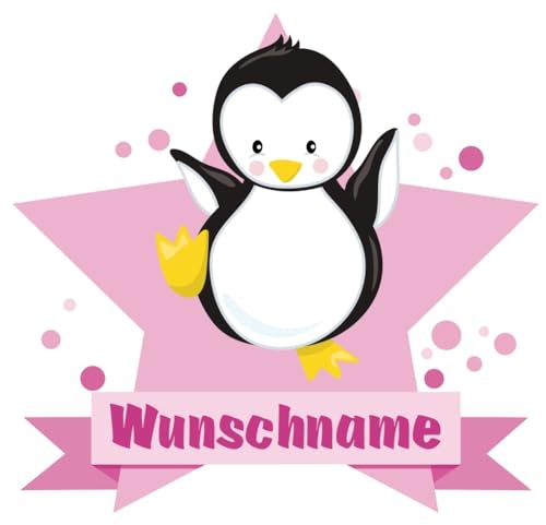 Samunshi® Süßer Pinguin Wandtattoo Türschild mit Name personalisierbar Kinderzimmer Türaufkleber Baby Wandaufkleber - 25x22cm mehrfarbig von Samunshi