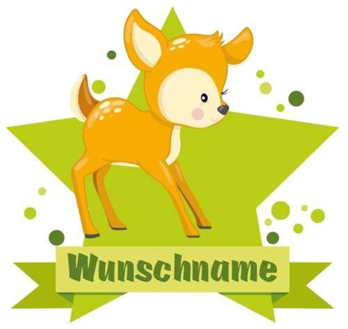 Samunshi® Süßes Reh Wandtattoo Türschild mit Name personalisierbar Kinderzimmer Türaufkleber Baby Wandaufkleber - 25x22cm mehrfarbig von Samunshi