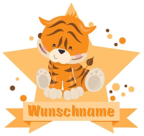 Samunshi® Tiger Wandtattoo Türschild mit Name personalisierbar Kinderzimmer Türaufkleber Baby Wandaufkleber - 25x22cm mehrfarbig von Samunshi