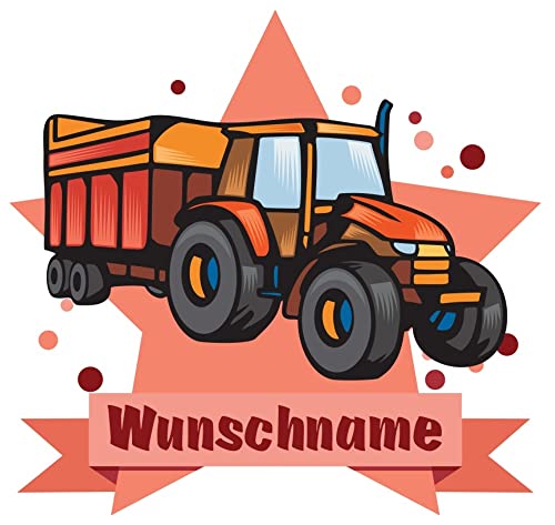 Samunshi® Traktor mit Anhänger Wandtattoo Türschild mit Name personalisierbar Kinderzimmer Türaufkleber Baby Wandaufkleber - 25x22cm mehrfarbig von Samunshi
