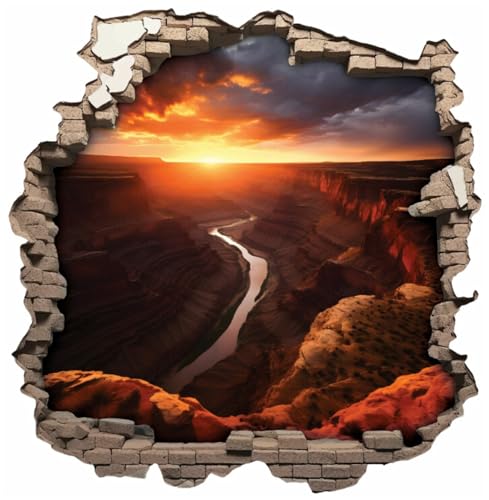 Samunshi® Wandaufkleber Mauerloch Wandriss mit Grand Canyon Amerika USA Wandsticker Fenster in andere Welt Portal für Kinderzimmer Aufkleber Küche Wallart 70 x 70cm von Samunshi