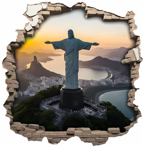 Samunshi® Wanddeko Wandriss mit Christ Statue Rio Brasilien Fenster in andere Welt Portal Wallart Wandtattoo für Wohnzimmer Küche Wandaufkleber Wandsticker 70x70cm von Samunshi